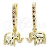 Argolla Huggie 02.63.2669.1.20 Oro Laminado, Diseño de Elefante, con Granate Zirconia Cubica and Blanca Cristal, Pulido, Tono Dorado