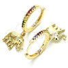 Argolla Huggie 02.63.2669.3.20 Oro Laminado, Diseño de Elefante, con Multicolor Zirconia Cubica, Pulido, Tono Dorado