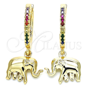 Argolla Huggie 02.63.2669.3.20 Oro Laminado, Diseño de Elefante, con Multicolor Zirconia Cubica, Pulido, Tono Dorado