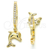 Argolla Huggie 02.63.2670.20 Oro Laminado, Diseño de Delfín, con Blanca Zirconia Cubica, Pulido, Tono Dorado