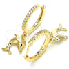 Argolla Huggie 02.63.2670.20 Oro Laminado, Diseño de Delfín, con Blanca Zirconia Cubica, Pulido, Tono Dorado
