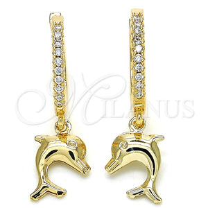 Argolla Huggie 02.63.2670.20 Oro Laminado, Diseño de Delfín, con Blanca Zirconia Cubica, Pulido, Tono Dorado