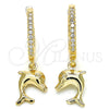 Argolla Huggie 02.63.2670.20 Oro Laminado, Diseño de Delfín, con Blanca Zirconia Cubica, Pulido, Tono Dorado