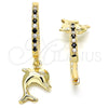 Argolla Huggie 02.63.2670.2.20 Oro Laminado, Diseño de Delfín, con Negro Zirconia Cubica and Blanca Cristal, Pulido, Tono Dorado