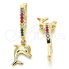 Argolla Huggie 02.63.2670.3.20 Oro Laminado, Diseño de Delfín, con Multicolor Zirconia Cubica, Pulido, Tono Dorado