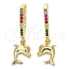 Argolla Huggie 02.63.2670.3.20 Oro Laminado, Diseño de Delfín, con Multicolor Zirconia Cubica, Pulido, Tono Dorado