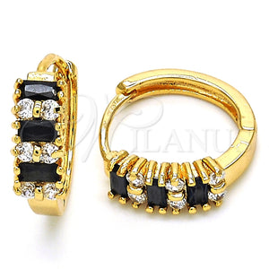Argolla Huggie 02.316.0046.15 Oro Laminado, con Negro and Blanca Zirconia Cubica, Pulido, Tono Dorado