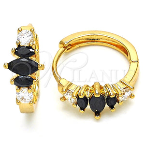 Argolla Huggie 02.316.0048.15 Oro Laminado, con Negro and Blanca Zirconia Cubica, Pulido, Tono Dorado