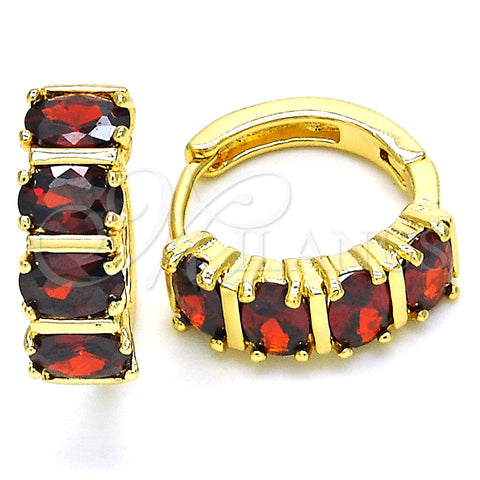 Argolla Huggie 02.316.0050.1.15 Oro Laminado, con Granate Micro Pave, Pulido, Tono Dorado