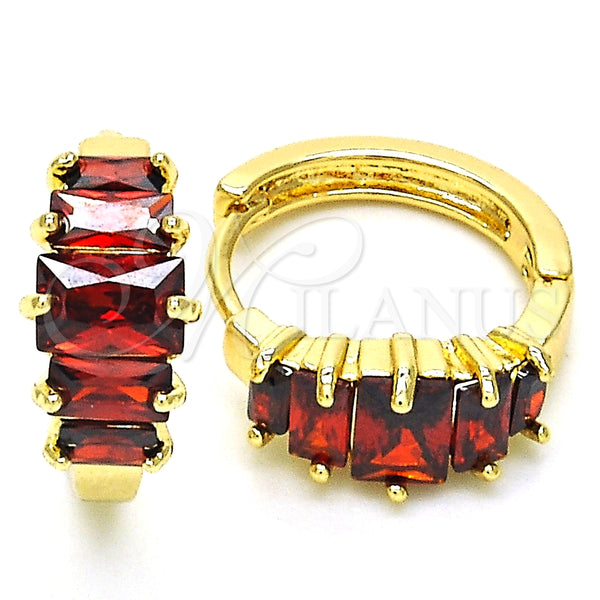Argolla Huggie 02.316.0052.15 Oro Laminado, con Zirconia Cubica Granate, Pulido, Tono Dorado