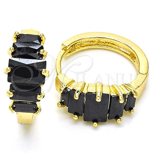 Argolla Huggie 02.316.0052.1.15 Oro Laminado, con Negro Zirconia Cubica, Pulido, Tono Dorado