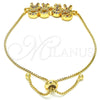 Pulsera Bolo Ajustable 03.316.0020.1.10 Oro Laminado, Diseño de Niñita Pequeña y Niñito Pequeño, con Multicolor Zirconia Cubica, Pulido, Tono Dorado (01 MM Thickness, 10 Inches Length)