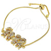Pulsera Bolo Ajustable 03.316.0020.1.10 Oro Laminado, Diseño de Niñita Pequeña y Niñito Pequeño, con Multicolor Zirconia Cubica, Pulido, Tono Dorado (01 MM Thickness, 10 Inches Length)