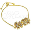 Pulsera Bolo Ajustable 03.316.0020.1.10 Oro Laminado, Diseño de Niñita Pequeña y Niñito Pequeño, con Multicolor Zirconia Cubica, Pulido, Tono Dorado (01 MM Thickness, 10 Inches Length)
