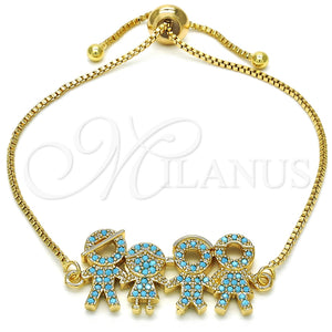 Pulsera Bolo Ajustable 03.316.0020.2.10 Oro Laminado, Diseño de Niñito Pequeño y Niñita Pequeña, con Turquoise Zirconia Cubica, Pulido, Tono Dorado (01 MM Thickness, 10 Inches Length)