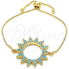 Pulsera Bolo Ajustable 03.316.0026.1.10 Oro Laminado, con Turquoise Zirconia Cubica, Pulido, Tono Dorado (01 MM Thickness, 10 Inches Length)