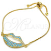 Pulsera Bolo Ajustable 03.316.0027.1.10 Oro Laminado, Diseño de Labios, con Turquoise Zirconia Cubica, Pulido, Tono Dorado (01 MM Thickness, 10 Inches Length)