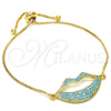 Pulsera Bolo Ajustable 03.316.0027.1.10 Oro Laminado, Diseño de Labios, con Turquoise Zirconia Cubica, Pulido, Tono Dorado (01 MM Thickness, 10 Inches Length)