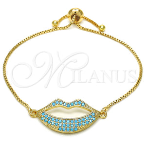 Pulsera Bolo Ajustable 03.316.0027.1.10 Oro Laminado, Diseño de Labios, con Turquoise Zirconia Cubica, Pulido, Tono Dorado (01 MM Thickness, 10 Inches Length)