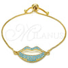 Pulsera Bolo Ajustable 03.316.0027.1.10 Oro Laminado, Diseño de Labios, con Turquoise Zirconia Cubica, Pulido, Tono Dorado (01 MM Thickness, 10 Inches Length)