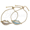 Pulsera Bolo Ajustable 03.316.0027.1.10 Oro Laminado, Diseño de Labios, con Turquoise Zirconia Cubica, Pulido, Tono Dorado (01 MM Thickness, 10 Inches Length)