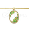 Collares con Dije 04.156.0184.20 Oro Laminado, Diseño de Gota, con Verde Zirconia Cubica and Blanca Cristal, Pulido, Tono Dorado (02 MM Thickness, 20 Inches Length)