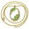 Collares con Dije 04.156.0184.20 Oro Laminado, Diseño de Gota, con Verde Zirconia Cubica and Blanca Cristal, Pulido, Tono Dorado (02 MM Thickness, 20 Inches Length)