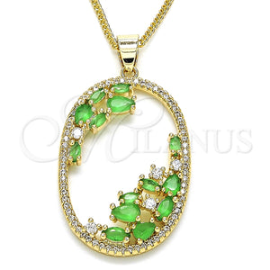 Collares con Dije 04.156.0184.20 Oro Laminado, Diseño de Gota, con Verde Zirconia Cubica and Blanca Cristal, Pulido, Tono Dorado (02 MM Thickness, 20 Inches Length)