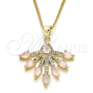Collares con Dije 04.156.0185.20 Oro Laminado, Diseño de Gota, con Rose Water Opal and Blanca Zirconia Cubica, Pulido, Tono Dorado (02 MM Thickness, 20 Inches Length)