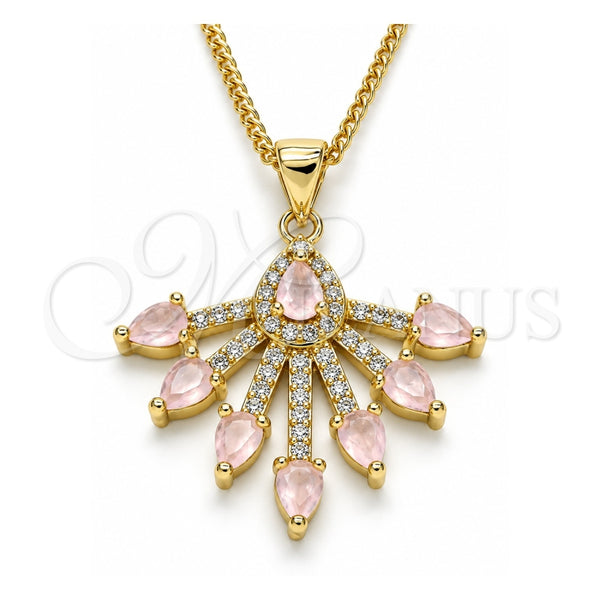 Collares con Dije 04.156.0185.20 Oro Laminado, Diseño de Gota, con Zirconia Cubica Rose Water Opal y Blanca, Pulido, Tono Dorado (Grosor 02 MM, 20 Pulgadas de Largo)