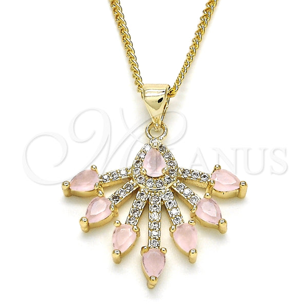 Collares con Dije 04.156.0185.20 Oro Laminado, Diseño de Gota, con Rose Water Opal and Blanca Zirconia Cubica, Pulido, Tono Dorado (02 MM Thickness, 20 Inches Length)