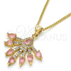Collares con Dije 04.156.0185.2.20 Oro Laminado, Diseño de Gota, con Rosa and Blanca Zirconia Cubica, Pulido, Tono Dorado (02 MM Thickness, 20 Inches Length)