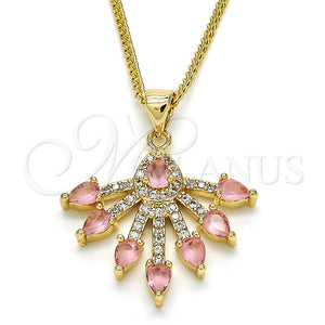 Collares con Dije 04.156.0185.2.20 Oro Laminado, Diseño de Gota, con Rosa and Blanca Zirconia Cubica, Pulido, Tono Dorado (02 MM Thickness, 20 Inches Length)