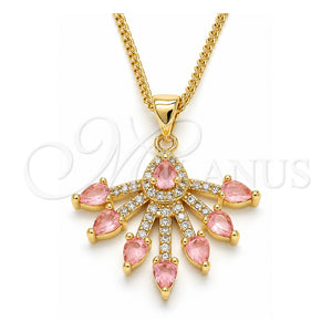 Collares con Dije 04.156.0185.2.20 Oro Laminado, Diseño de Gota, con Zirconia Cubica Rosa y Blanca, Pulido, Tono Dorado (Grosor 02 MM, 20 Pulgadas de Largo)