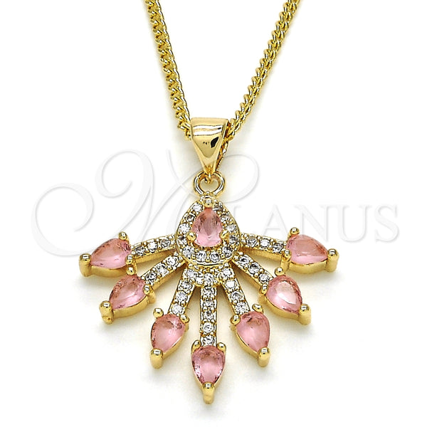 Collares con Dije 04.156.0185.2.20 Oro Laminado, Diseño de Gota, con Rosa and Blanca Zirconia Cubica, Pulido, Tono Dorado (02 MM Thickness, 20 Inches Length)