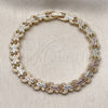 Pulsera Elegante 03.100.0025.1.07 Oro Laminado, Diseño de Mariposa, Diamantado, Tres Tonos (Thickness, 7 Inches Length)