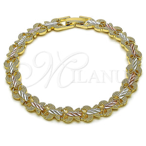 Pulsera Elegante 03.100.0025.1.07 Oro Laminado, Diseño de Mariposa, Diamantado, Tres Tonos (Thickness, 7 Inches Length)