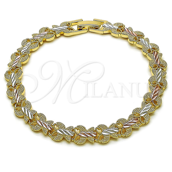Pulsera Elegante 03.100.0025.1.07 Oro Laminado, Diseño de Mariposa, Diamantado, Tres Tonos (Thickness, 7 Inches Length)