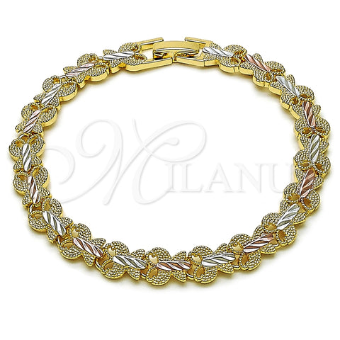 Pulsera Elegante 03.100.0025.1.07 Oro Laminado, Diseño de Mariposa, Diamantado, Tres Tonos (Thickness, 7 Inches Length)