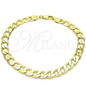 Tobillera Básica 5.222.001.10 Oro Laminado, Diseño de Cubana, Pulido, Tono Dorado (200 Gauge, Thickness, 10 Inches Length)