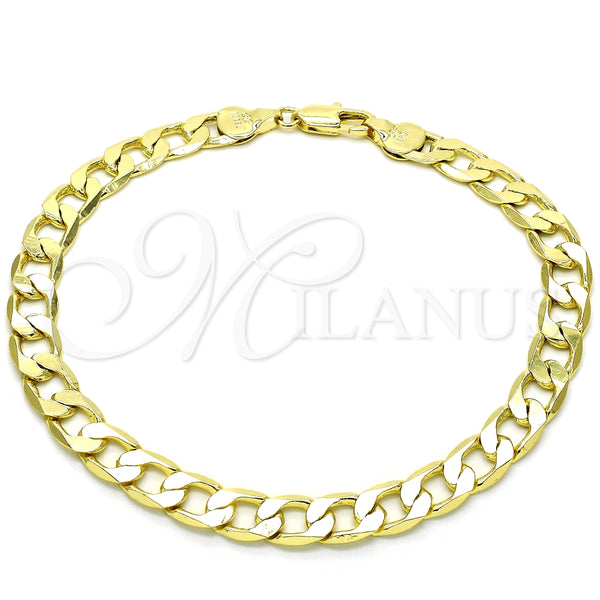 Tobillera Básica 5.222.001.10 Oro Laminado, Diseño de Cubana, Pulido, Tono Dorado (200 Gauge, Thickness, 10 Inches Length)