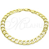 Tobillera Básica 5.222.001.10 Oro Laminado, Diseño de Cubana, Pulido, Tono Dorado (200 Gauge, Thickness, 10 Inches Length)