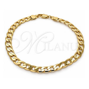 Tobillera Básica 5.222.002.10 Oro Laminado, Diseño de Cubana, Pulido, Tono Dorado (Calibre 180, Grosor 07 MM, 10 Pulgadas de Largo)