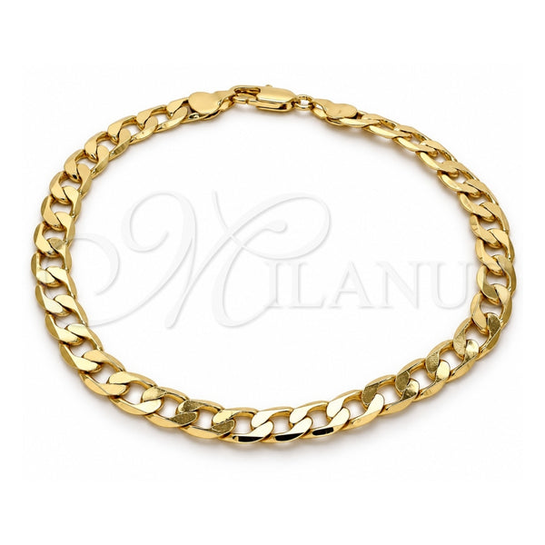 Tobillera Básica 5.222.002.10 Oro Laminado, Diseño de Cubana, Pulido, Tono Dorado (180 Gauge, 07 MM Thickness, 10 Inches Length)