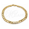 Tobillera Básica 5.222.002.10 Oro Laminado, Diseño de Cubana, Pulido, Tono Dorado (180 Gauge, 07 MM Thickness, 10 Inches Length)