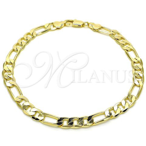 Tobillera Básica 5.222.012.10 Oro Laminado, Diseño de Figaro, Pulido, Tono Dorado (180 Gauge, Thickness, 10 Inches Length)