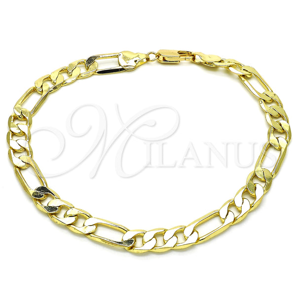 Tobillera Básica 5.222.011.10 Oro Laminado, Diseño de Figaro, Pulido, Tono Dorado (200 Gauge, 08 MM Thickness, 10 Inches Length)