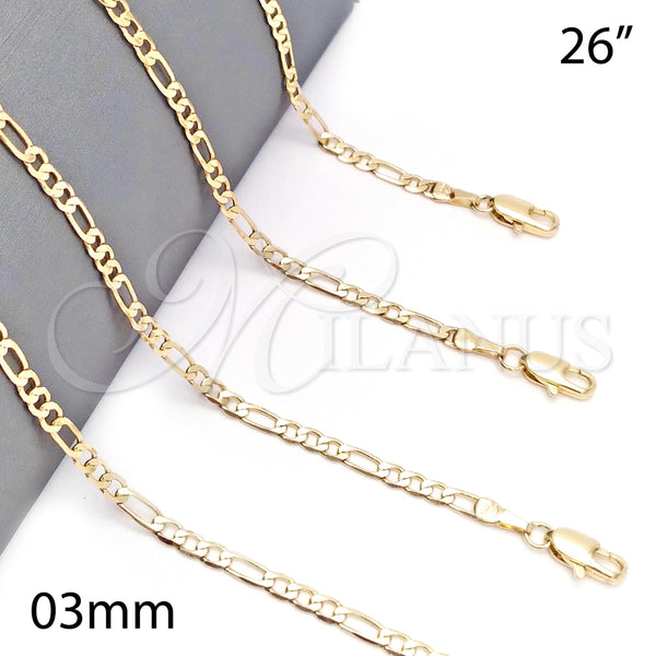 Gargantilla Basica 5.222.017.26 Oro Laminado, Diseño de Figaro, Pulido, Tono Dorado (0.80 Gauge, 03 MM Thickness, 26 Inches Length)