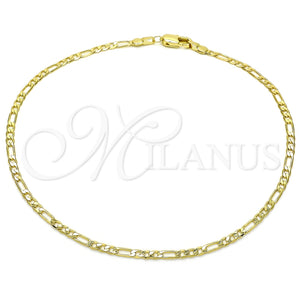 Tobillera Básica 5.222.018.10 Oro Laminado, Diseño de Figaro, Pulido, Tono Dorado (0.60 Gauge, 03 MM Thickness, 10 Inches Length)