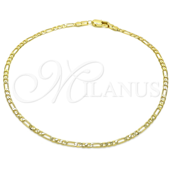 Tobillera Básica 5.222.018.10 Oro Laminado, Diseño de Figaro, Pulido, Tono Dorado (0.60 Gauge, 03 MM Thickness, 10 Inches Length)